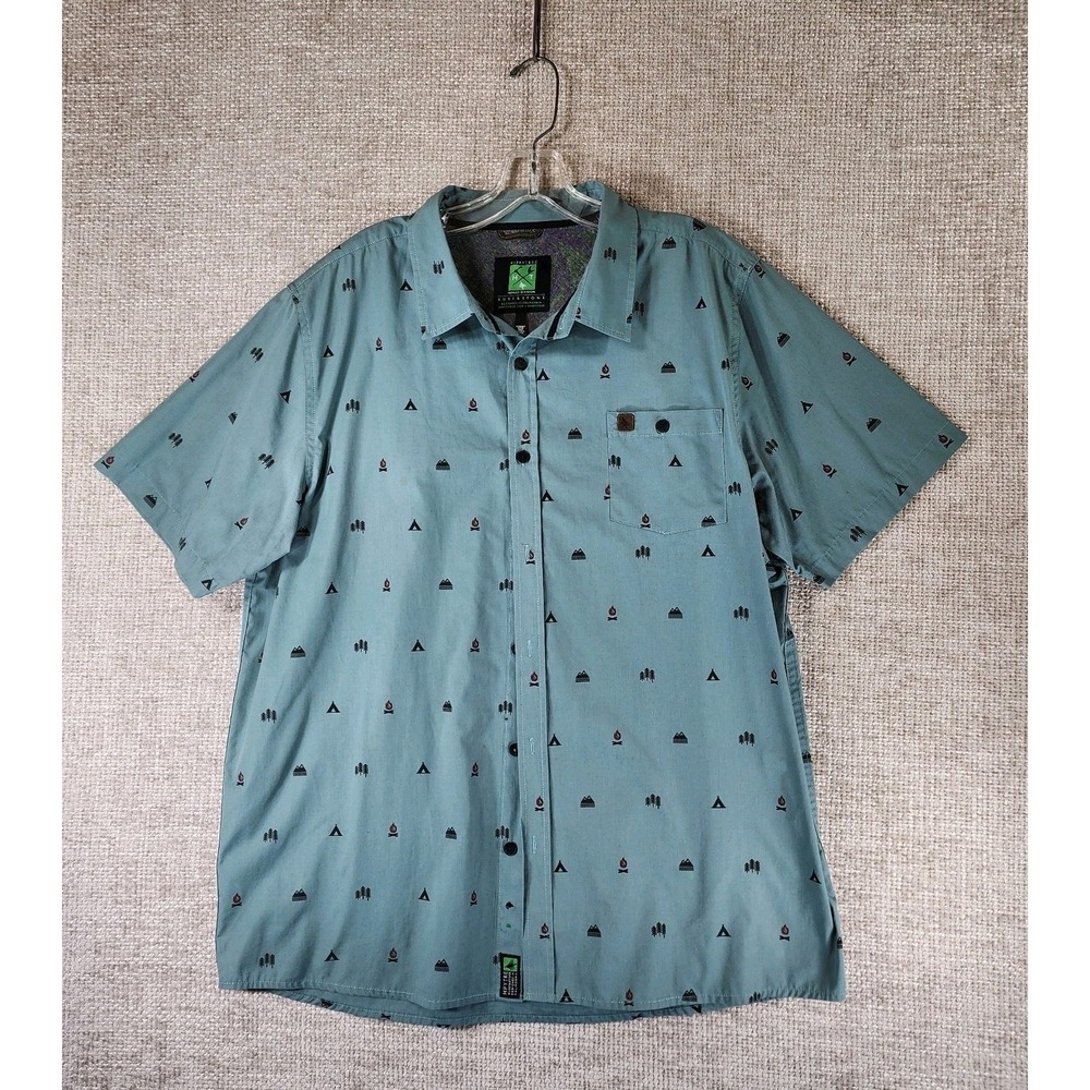 Hippy Tree Shirt Mens XL Green Short Sleeve Camping Theme Nomad Division *Flaws